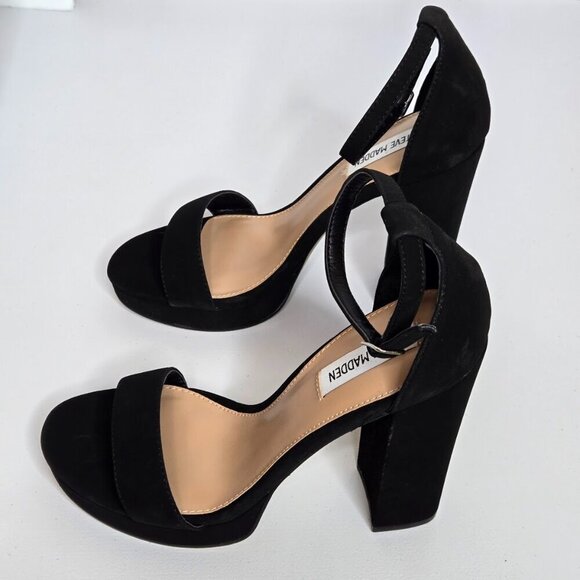 Steve Madden Entourage Black Ankle Strap Dress Block Heel Sandal Shoes Sz 9.5 - Picture 2 of 12